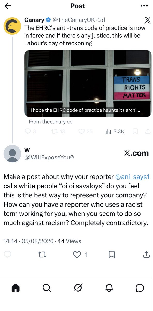 EzTellTheTruth's tweet photo. @TheCanaryUK @willem_moore_uk The Canary condones racism towards white people. I asked for them to report on their employee using racist terms and they blocked me🤣. https://t.co/och6IR8EG5