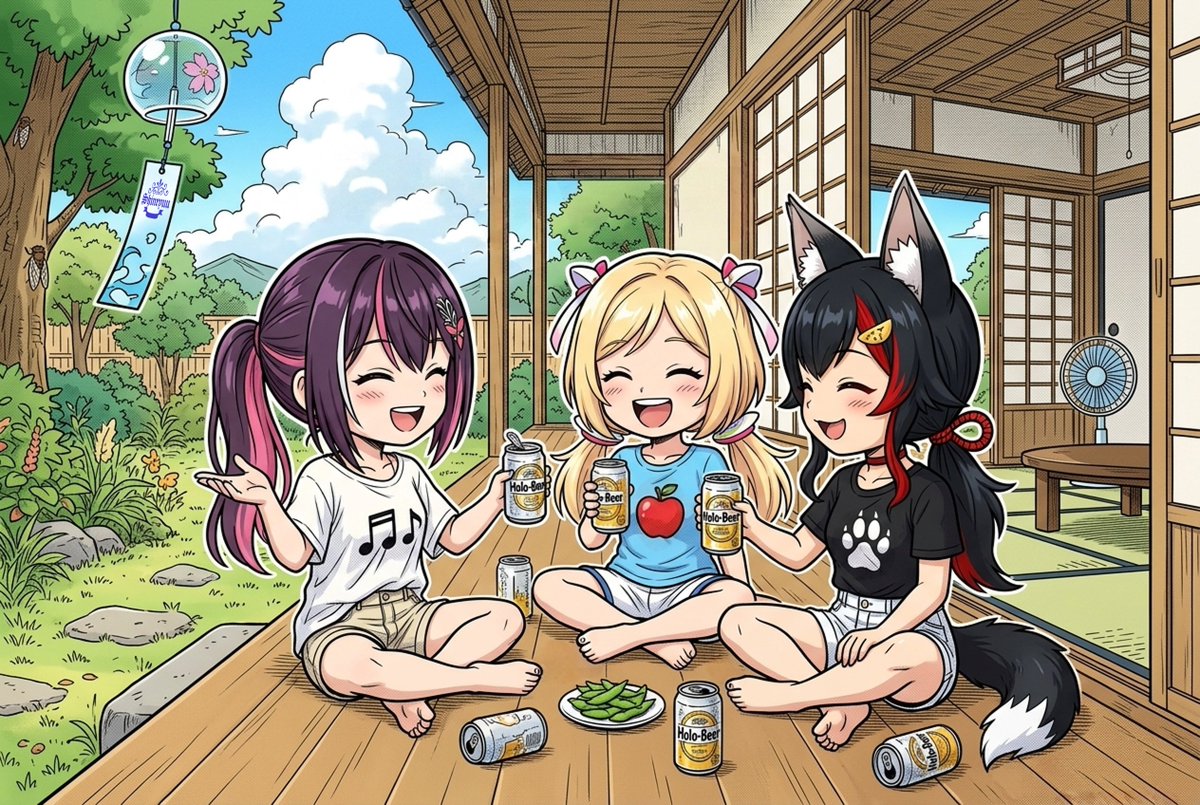 shinryuurocky's tweet photo. ⚒️🍎🐺☀️夏休み♪  3姉妹

#RosaMiA
#AZKiART
#アロ絵 
#みおーん絵 https://t.co/4YPjAG7zLD