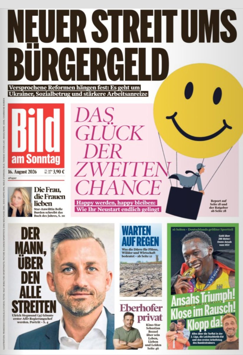 jreichelt's tweet photo. Der Spiegel hat Ulrich Siegmund noch mal drei sehr wohlwollende, sympathische Seiten in der BILD am Sonntag beschert, inklusive Schlagzeile. Dirk Kurbjuweit gehört die AfD-Ehrennadel verliehen. https://t.co/5M9s6Fv9FK