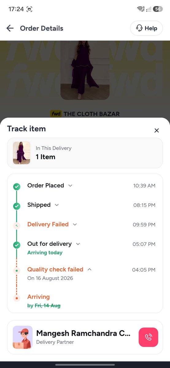 Omkar_KPatil's tweet photo. @MyntraSupport @ekartlogistics

Order #1338216 AWB 92591364153103

Today’s delivery was marked “Delivery Failed” even though the tracking showed the shipment Out for Delivery.

The assigned delivery partner is shown in the app, but calling him fails with “wrong PIN”, https://t.co/DjzqJX0LIY