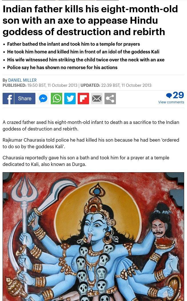 MyUnveiledTruth's tweet photo. Hindus calling other people stupid will never stop being absurd. These are people who literally eat cow shit and drink cow piss and worship a cow as their mother goddess. They also behead children in child sacrifice in tantric Hindu rituals, and they do it for “financial blessings, etc.”