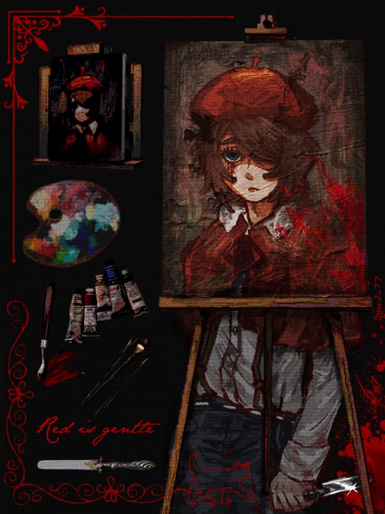 syu2_77's tweet photo. I love how his bangs in his self portrait is swooped to the side covering his other eye instead of his usual bangs https://t.co/kIsmE55LDV