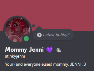 StinkyJenni's tweet photo. Haiiiii! Just thought that you cuties should know that mommy also has a discord account you can chat with her on!

And you should also know that I have a throne as well!

So if you wanna show mommy how much you love her then you know what to do ;3
https://t.co/sTvGShmXfl https://t.co/nk92OS8QJT