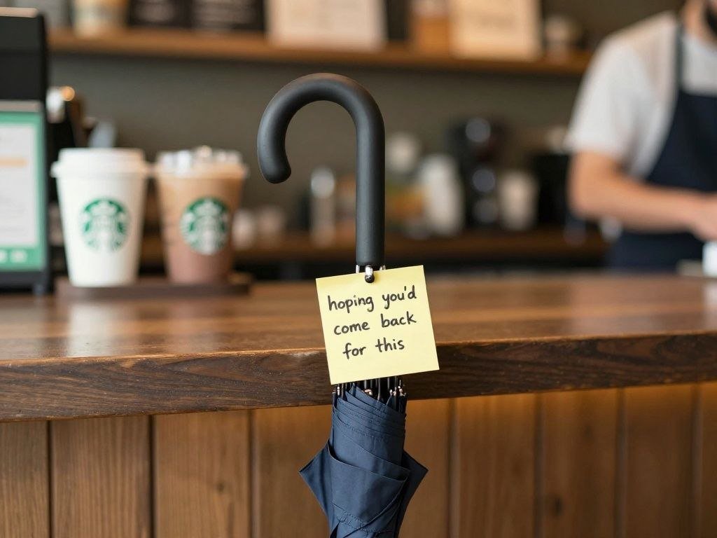 mehdi_a28's tweet photo. Left my umbrella by accident. Went back an hour later expecting it gone. It was behind the counter with a sticky note: "hoping you'd come back for this." Still don't know who wrote it.
@Starbucks https://t.co/eoc5dwOgtp