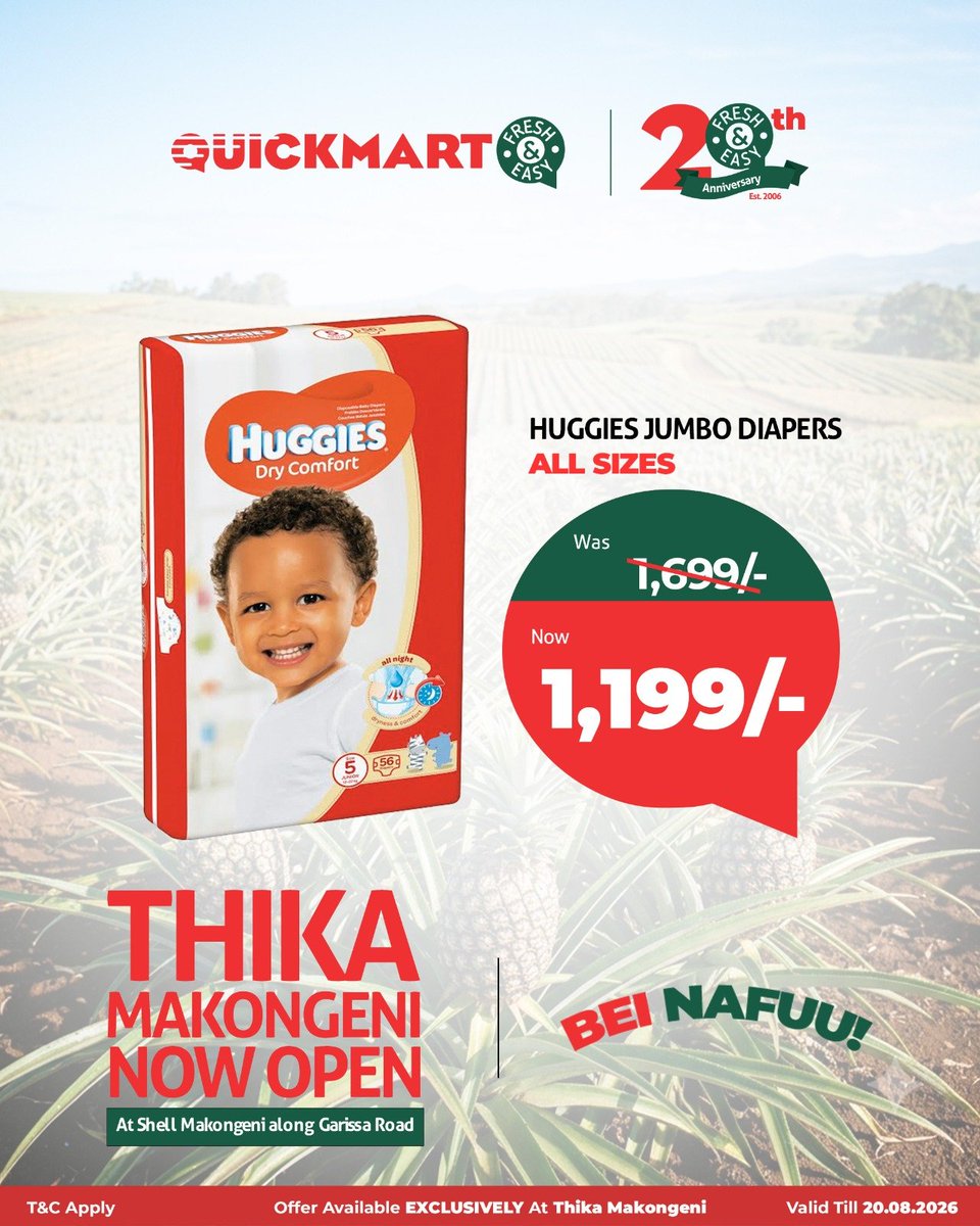 youasstar's tweet photo. Pampers jumbo diapers baby dry all sizes air channels sasa 1399 from 2199 exclusive Thika Makongeni valid till 17 August one dry night guarantee.
#ShereheBomba FreshAndEasy #Quickmart72 https://t.co/XSJfbKWvoP