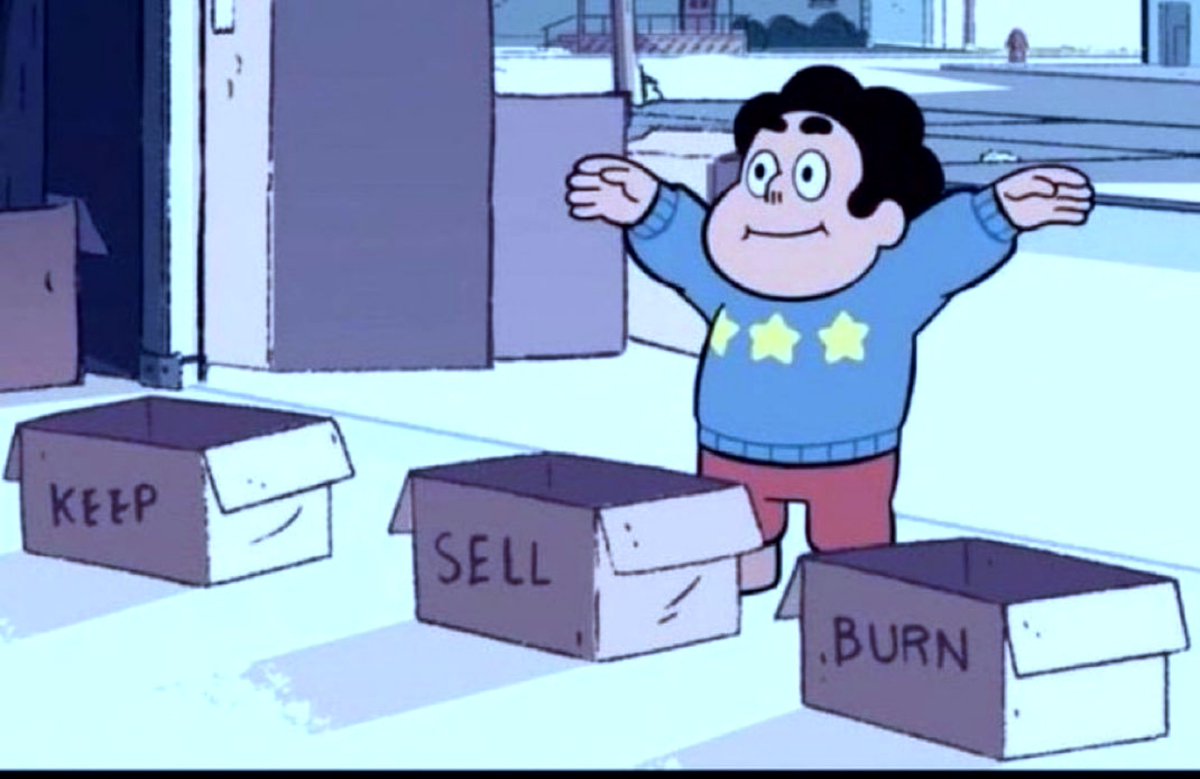 hissisms's tweet photo. ✎ :

( posts this here &amp; switches accounts )

like to see which box pent would put your character into! [ KEEP / SELL / BURN ] https://t.co/W2EUETwnAj