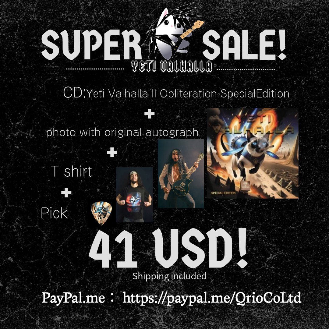 YetiValhalla's tweet photo. 一生に一度のスーパーセール中です💿🎸

売上は１００％、次のツアーに充てられます。
いつも応援してくれて本当にありがとうございます。

どうぞメッセージをください😀

 #SuperSale https://t.co/znWeJNU2Qj