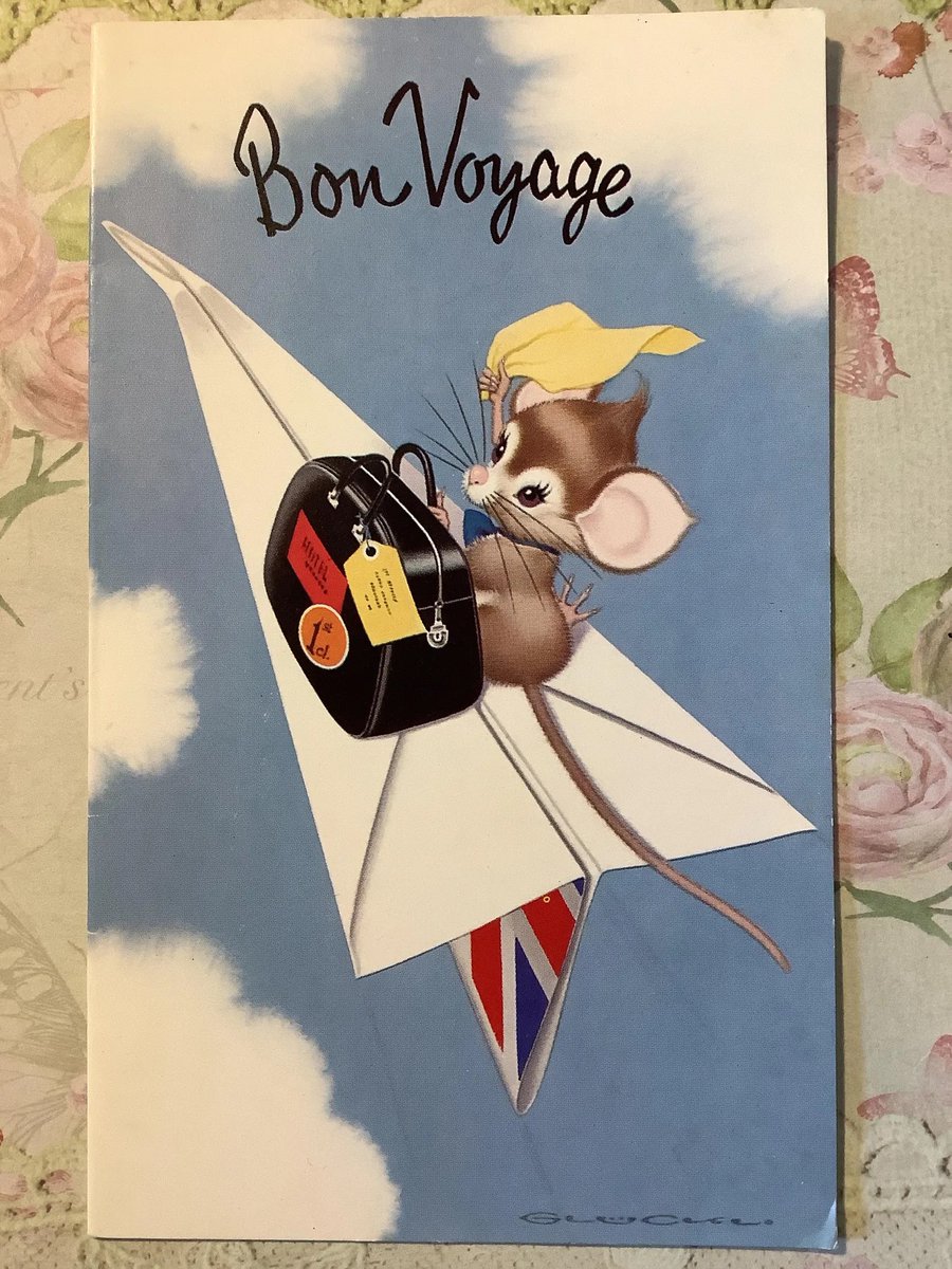 WatsonsVintage's tweet photo. NEW LISTING and Only ONE Available! Extremely RARE Vintage Circa 1960s Bon Voyage Card - Design By Gluckli -Kitsch Mouse on a Paper Plane Design -Age Marks Inside & NO Envelope https://t.co/qk0lCVPiRL via @Etsy #VintageCards #BonVoyage #Gluckli #MouseDesign #60sArt #kitsch #retro https://t.co/Zdox9MJXfx