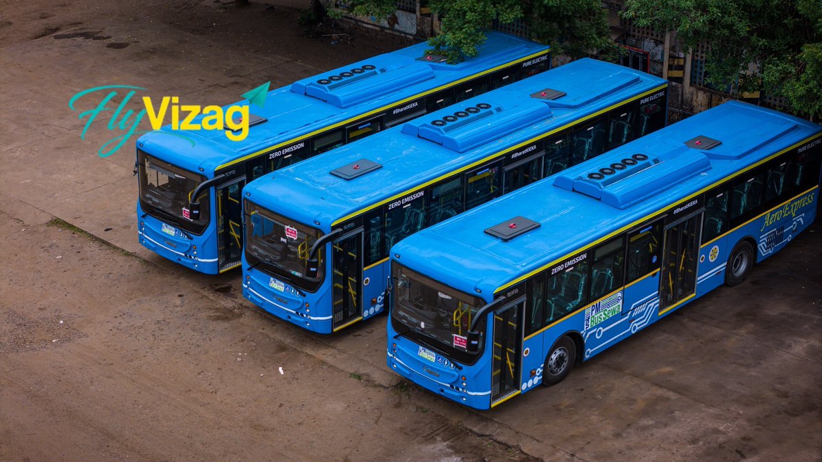 AndhraNexus's tweet photo. 🚨 APSRTC has launched electric bus services between Visakhapatnam and Bhogapuram Airport, with 20 buses operating on two routes.

10 buses will run from Gajuwaka via NAD–Maddilapalem Highway.

10 buses via Sandhya Theatre, Railway Station, Bus Station & IT Park.

Fares are ₹300 from RTC Complex and ₹400 from Gajuwaka, with services available every hour. #AndhraPradesh