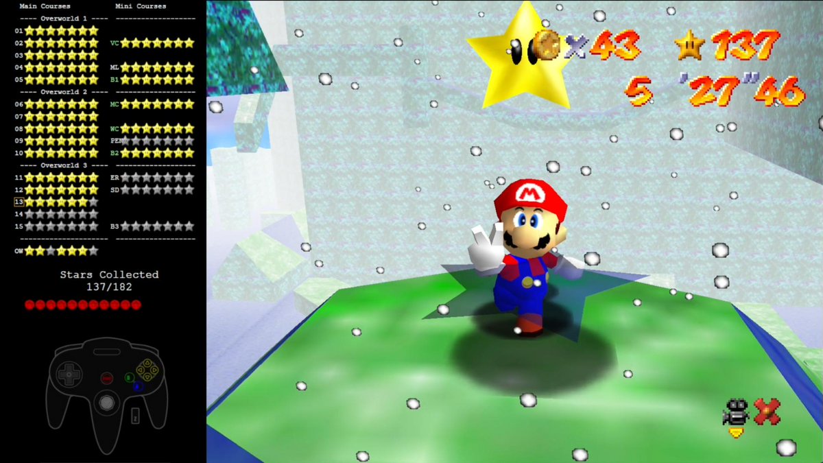 7th_N64's tweet photo. SDK2の初心者大会を見ながら挑んでいたら、こちらのRTAもクリアしました！今日中に終わらせられて良かった…。
最後の赤コインを取るまでは平常心でしたが、そこから急に緊張が。それでもスターがある高台へ狙い通りの着地ができて良かった。
HKS鯖にリンク貼ったので、一足先に観たいならそちらから。 https://t.co/efB1v9ze0k
