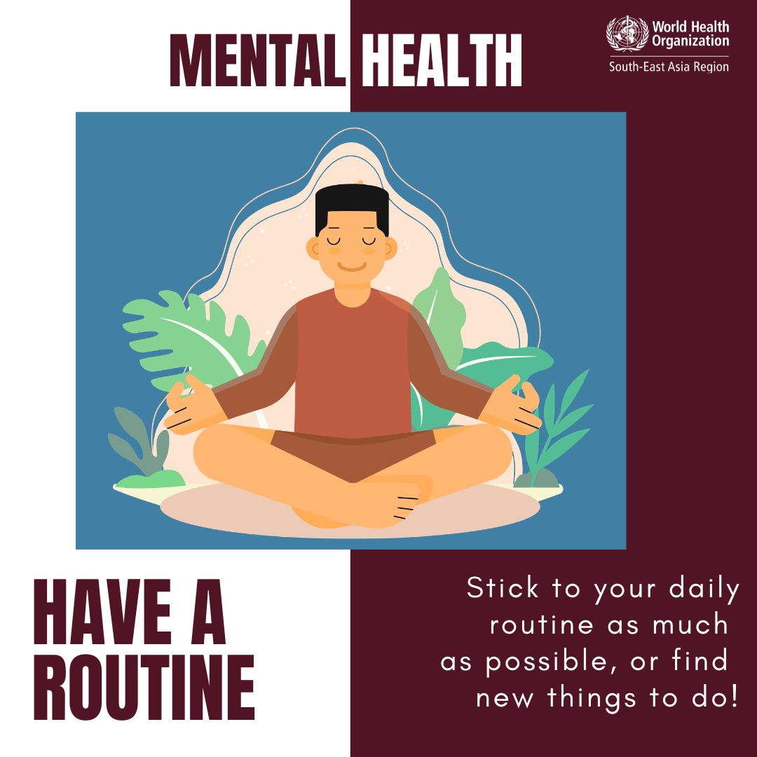 WHOSEARO's tweet photo. A daily routine can help support your mental health. 🧠💙

Try to keep a regular routine, make time for activities you enjoy, stay connected with others, and explore new things when you can.

#MentalHealth #MentalHealthMatters https://t.co/niFBxHOdK0