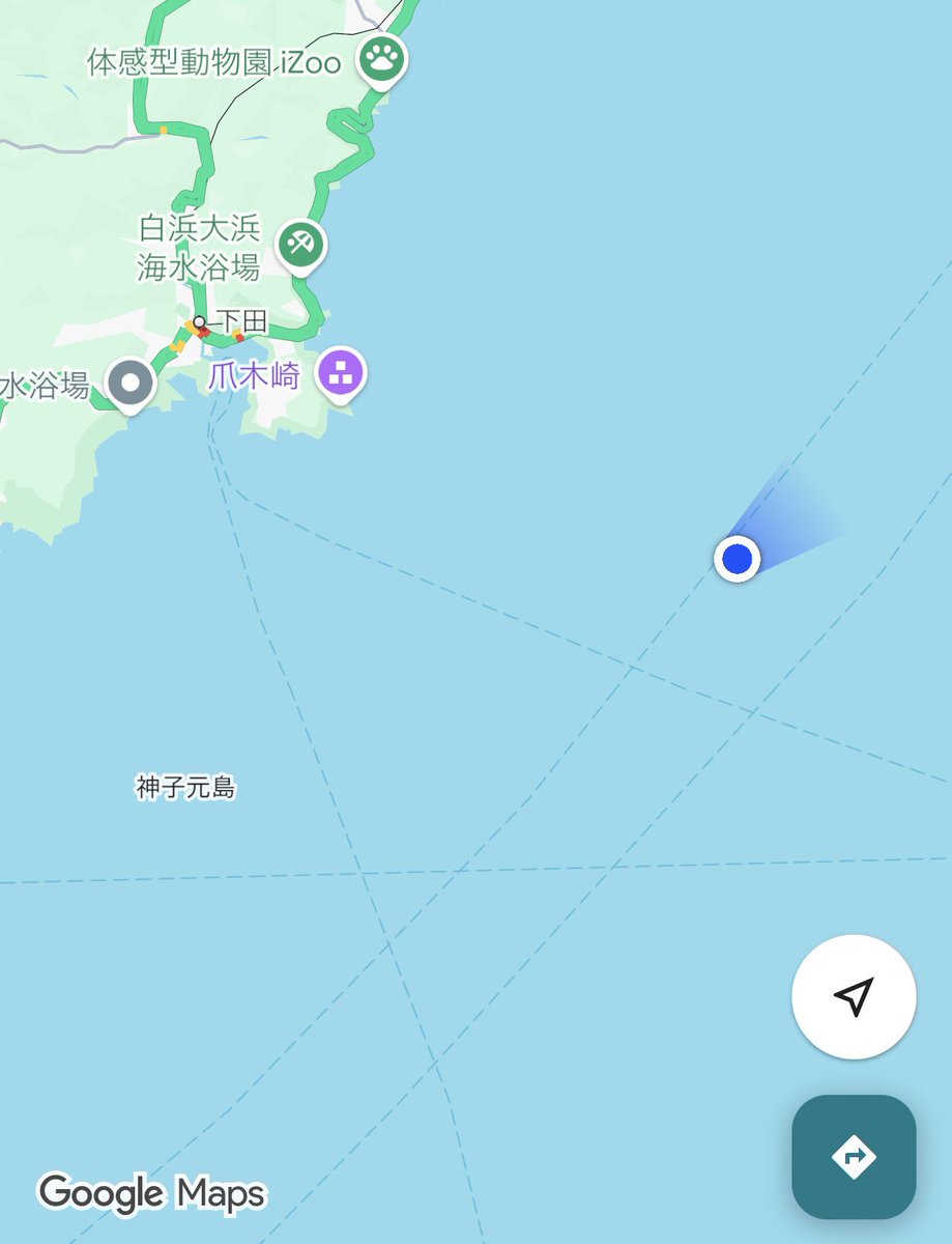 debum9's tweet photo. 現在地と、恐らく沖からみた伊豆白浜海岸 https://t.co/TN2kFhjNdr
