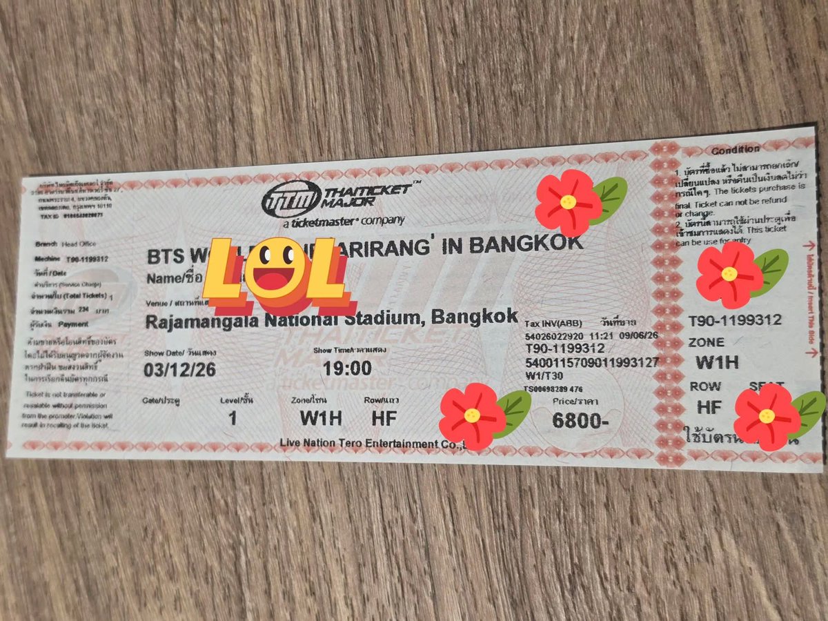 ICEsssss0's tweet photo. ปล่อยบัตร BTS WORLD TOUR ‘ARIRANG’ IN  BANGKOK

วันที่ 3 Dec 
มี 1 ใบ โซน W1H (6,800)

ราคาอัพ+++

นัดรับแถว ฟิวเจอร์ รังสิต

นัดรับมีมัดจำกันเท✅️

#BTS_WORLDTOUR #BTS_WORLDTOUR_BANGKOK #ARIRANGINBANGKOK #BTS_WORLDTOUR_ASIA 
#ARMYS https://t.co/Ro0P9BoHTY