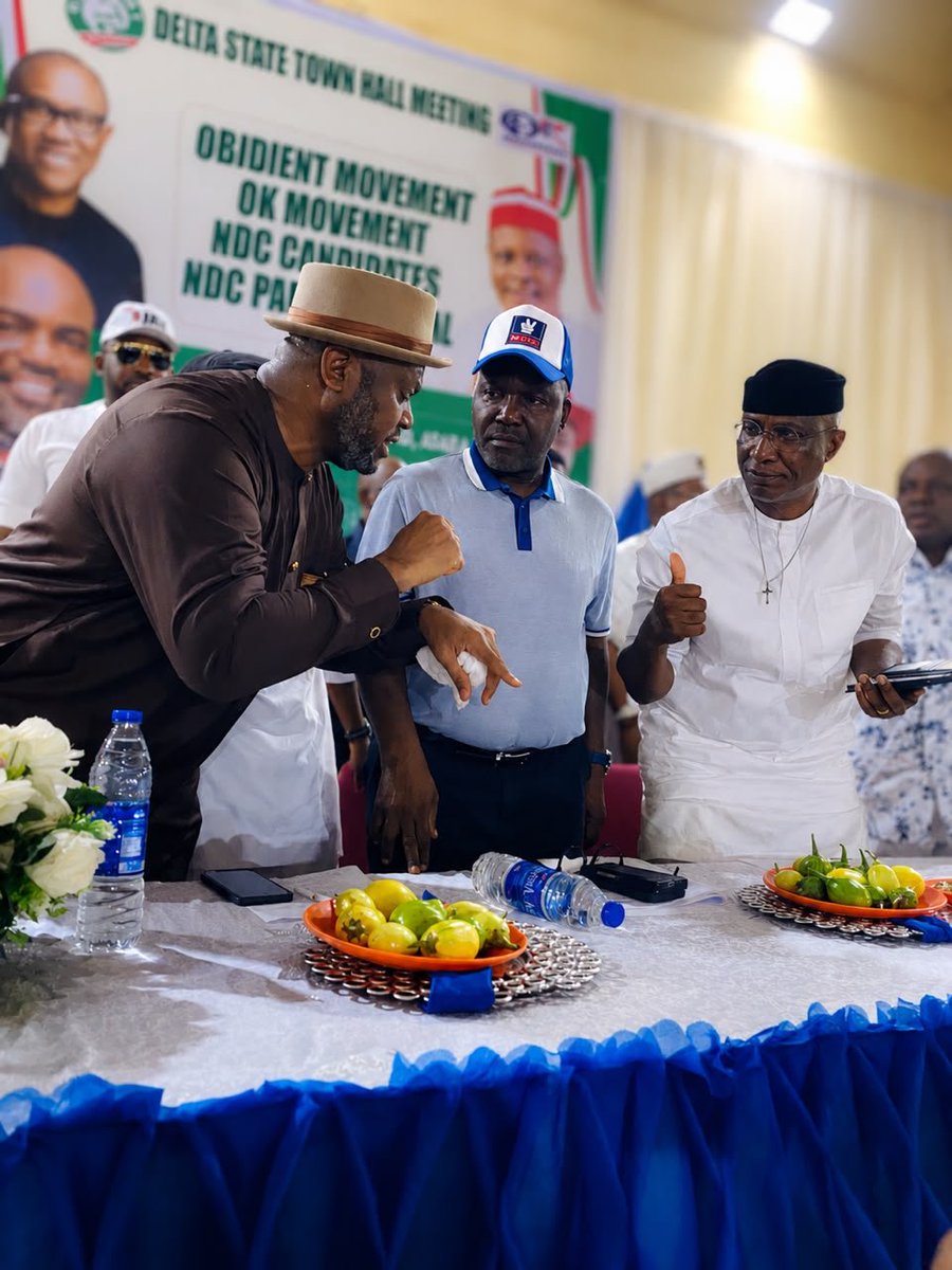 VictorOOchei's tweet photo. I attended the strategic Town Hall Meeting organised by the @OK2027movement Delta State Chapter, in Asaba, alongside NDC candidates, leaders and stakeholders.

At the well-attended event, I emphasised the need for us to take the NDC beyond the major towns and into our villages, wards and hinterlands. Our people must know the name, symbol and identity of the party and understand the values for which we stand.

Our various support groups must also recognise that, while their individual structures are important, our collective objective must remain the same: building the NDC and securing victory at all levels in 2027.

I commend Comrade Favour Emerue, Convener of the event and Delta State Coordinator of the OK Movement, for his efforts in strengthening grassroots mobilisation and coordination.

I also saluted the courage expressed a few years ago, while assuring that those who have what it takes to defend the party's victory in 2027 have now joined them.

I was pleased to engage with @dchrisiyovwaye NDC Governorship Candidate; H.E. Senator @OvieOmoAgege CFR, Delta Central Senatorial District Candidate; and other elders, leaders and candidates of our great party.

We have a party to build, and we have elections to win.

Together, we will build. Together, we will win.

#NewDirection #DeltaNorth
#ANewNigeriaIsPOssible

V.O.