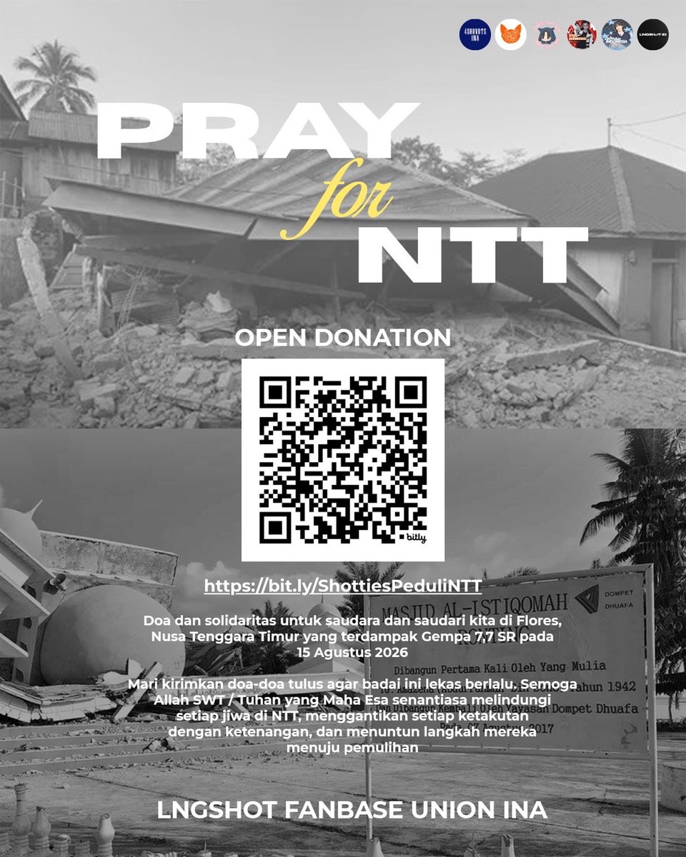 OHYULINDONESIA's tweet photo. [🚨] Peduli Penyintas Gempa Nusa Tenggara Timur

LNGSHOT Union Indonesia bekerja sama dengan Sekolah Relawan (@Sekolah_Relawan) membuka donasi untuk membantu saudara-saudara kita yang sedang menghadapi masa sulit.🤍

🎯 Target :  Rp20.000.000
📅 Deadline : 16 Desember 2026 [23.59 WIB]
💌 Donasi melalui link resmi: 
🔗 https://t.co/4T1A2o2Z2b

100% dana yang diperoleh akan dikelola oleh tim Sekolah Relawan dan disalurkan untuk kebutuhan logistik termasuk makanan dan obat-obatan para penyitas gempa di Nusa Tenggara Timur.🤍

📝 Note : Jika melakukan metode pembayaran via bank jangan lupa untuk upload bukti donasi saat konfirmasi pembayaran 

Mari kita tetap saling jaga dan peduli terhadap sesama.🫂🤍 #PrayForNTT #LNGSHOTPeduliNTT