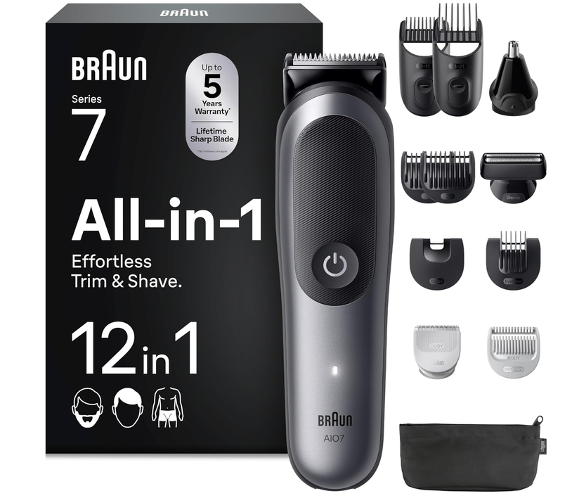 hitech_mediainf's tweet photo. La  Braun Tondeuse Électrique Homme, Tout-en-Un Series 7 AIO7545 12-en-1, Grise Etanche, Batterie Rechargeable, Lame ProBlade, sans Fil, Coffret avec 7 Sabots, 3 Accessoires, Emballage en Carton 
Est en vente flash au prix de 59€.
Lien d'achat: https://t.co/vGT1IfYdSO https://t.co/cLnGBgNNn0