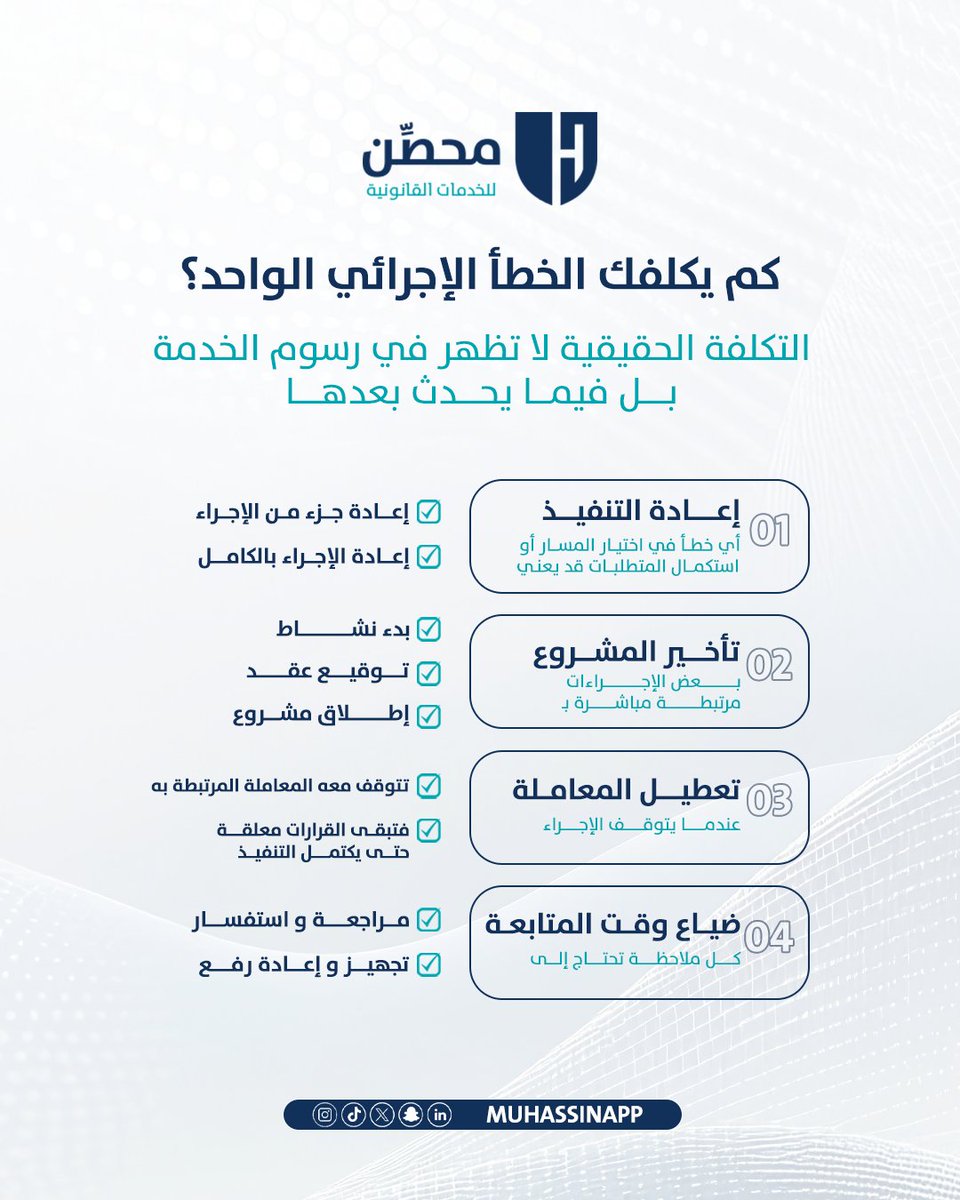 muhassinapp's tweet photo. الخطأ الإجرائي قد يبدو بسيطًا في البداية...
لكن تأثيره غالبًا أكبر مما نتوقع.
لهذا فإن تقليل الأخطاء من البداية ليس رفاهية...
بل جزء أساسي من نجاح أي إجراء قانوني.

#مٌحصّن
#تفويض_إجرائي_محترف #إجراءات_قانونية_اونلاين #اجراءات_الكترونية #تطبيق_سعودي
#التحول_الرقمي_القانوني https://t.co/21vvlCz38S