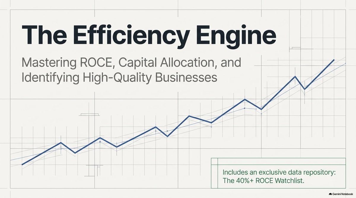 Akash17971's tweet photo. SME STOCKS WITH MINIMUM 40% ROCE TO STUDY AND TRACK 📊

Simca Advertising
Millworks Technologies
Recode Studios
Emkay Tools
Vegorama Punjabi
Vivid Electromech
Devson Catalyst
Australian Prem
Rajesh Power
Safe Enterprises
Sunlite Recycling
EPW India
Unified Data
Anondita Medicare
Connplex Cinemas
Alpex Solar
Parmeshwar Metal
Savy Infra
Arihant Academy
V-Marc India
Apex Ecotech
Teamtech Formwork
Merritronix
TechD Cybersecurity
Influx Health.

WHAT IS ROCE?
ROCE = Return on Capital Employed
ROCE tells us how efficiently a company is using the capital invested in its business to generate operating profits.

In simple words:
“For every ₹100 of capital employed in the business, how much operating profit is the company generating?”

The commonly used formula is:
ROCE = EBIT ÷ Capital Employed × 100
Where:
🔹 EBIT = Earnings Before Interest & Tax
🔹 Capital Employed is commonly calculated as Total Assets − Current Liabilities.

Another equivalent approach is to look at the capital provided through equity + debt, adjusted according to the methodology being used.

WHY IS ROCE IMPORTANT?
A company can grow its sales and profits, but what matters is how much capital it needs to generate that growth.

For example:

Company A
Capital employed = ₹100 Cr
EBIT = ₹40 Cr
ROCE = 40%

Company B
Capital employed = ₹500 Cr
EBIT = ₹50 Cr
ROCE = 10%

Both companies generate operating profits, but Company A is using its capital far more efficiently.

That is why ROCE can be particularly useful when studying capital allocation and business quality.

WHAT DOES A HIGH ROCE TELL US?

A consistently high ROCE can indicate:
🔹 Efficient use of capital
🔹 Strong operating economics
🔹 Better asset utilization
🔹 Pricing power or competitive advantages
🔹 Lower capital intensity
🔹 Stronger potential for internally funded growth
🔹 Better capital allocation

However, high ROCE by itself does NOT automatically mean a stock is a good investment.

A company may have a high ROCE because of a temporary spike in profits, unusually low capital employed, asset-light operations, or other accounting/business factors.

HOW SHOULD WE TRACK ROCE?
Don't look at ROCE only once.

Track the trend.
For example:
FY24 → 22%
FY25 → 29%
FY26 → 37%
FY27 → 42%

This is much more interesting than simply finding a company with 42% ROCE today.

The important question is:
Is the company consistently generating high returns on capital, and can it sustain or improve them?

WHAT TO CHECK 👇
🔹 ROCE trend: Is it increasing, stable or declining?
🔹 EBIT growth: Is operating profit growing along with ROCE?
🔹 Sales growth: Is the business actually expanding?
🔹 Capital employed: Is the company requiring huge amounts of additional capital to grow?
🔹 Debt: Is growth being funded through excessive borrowing?
🔹 Cash flows: Are operating cash flows supporting reported profits?
🔹 Working capital: Is receivables/inventory growth eating into cash?
🔹 Margins: Are operating margins improving or deteriorating?
🔹 Asset turnover: Is the company generating more revenue from its assets?
🔹 Consistency: Has the company maintained high ROCE across multiple years and business cycles?

ROCE + GROWTH IS A POWERFUL COMBINATION
One of the most interesting situations is:
High ROCE + High Growth + Strong Cash Flow

For example:
A company generating 40%+ ROCE, growing its operating profit consistently, maintaining healthy cash flows and reinvesting capital at attractive returns can potentially create significant value over the long term.

But if ROCE is high while growth is stagnant, the opportunity may be very different.

Similarly:
High growth + Low ROCE
can mean the company is consuming a lot of capital to generate that growth.

Therefore, don't study ROCE in isolation.

A BETTER CHECKLIST:
ROCE → Growth → Margins → Debt → Cash Flow → Working Capital → Valuation

This gives a much more complete picture of business quality.

📌 Quarterly: Check whether the operating trend is improving or deteriorating.
📌 Annually: Compare the latest full-year ROCE with the previous 3–5 years.
📌 During expansion: Check whether additional capital is producing proportional EBIT growth.
📌 During downturns: See whether ROCE remains resilient.
�� Before investing: Compare ROCE with the company's cost of capital and also evaluate valuation.

The objective is to identify businesses where high returns on capital are sustainable and can be reinvested for further growth.

DISCLAIMER
This is a study and tracking list, not a buy/sell recommendation.