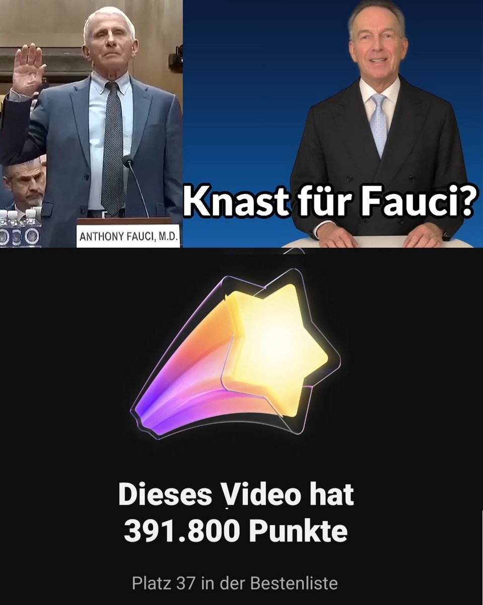 SHomburg's tweet photo. Platz 37 von Hunderttausenden, so hoch kamen meine Sendungen noch nie. Wer diese anschaut und glaubt, Fauci und Drosten hätten etwas mit Wissenschaft zu tun, ist strohdumm. Oder bezahlt.

Link: https://t.co/BMUKxN1L6G