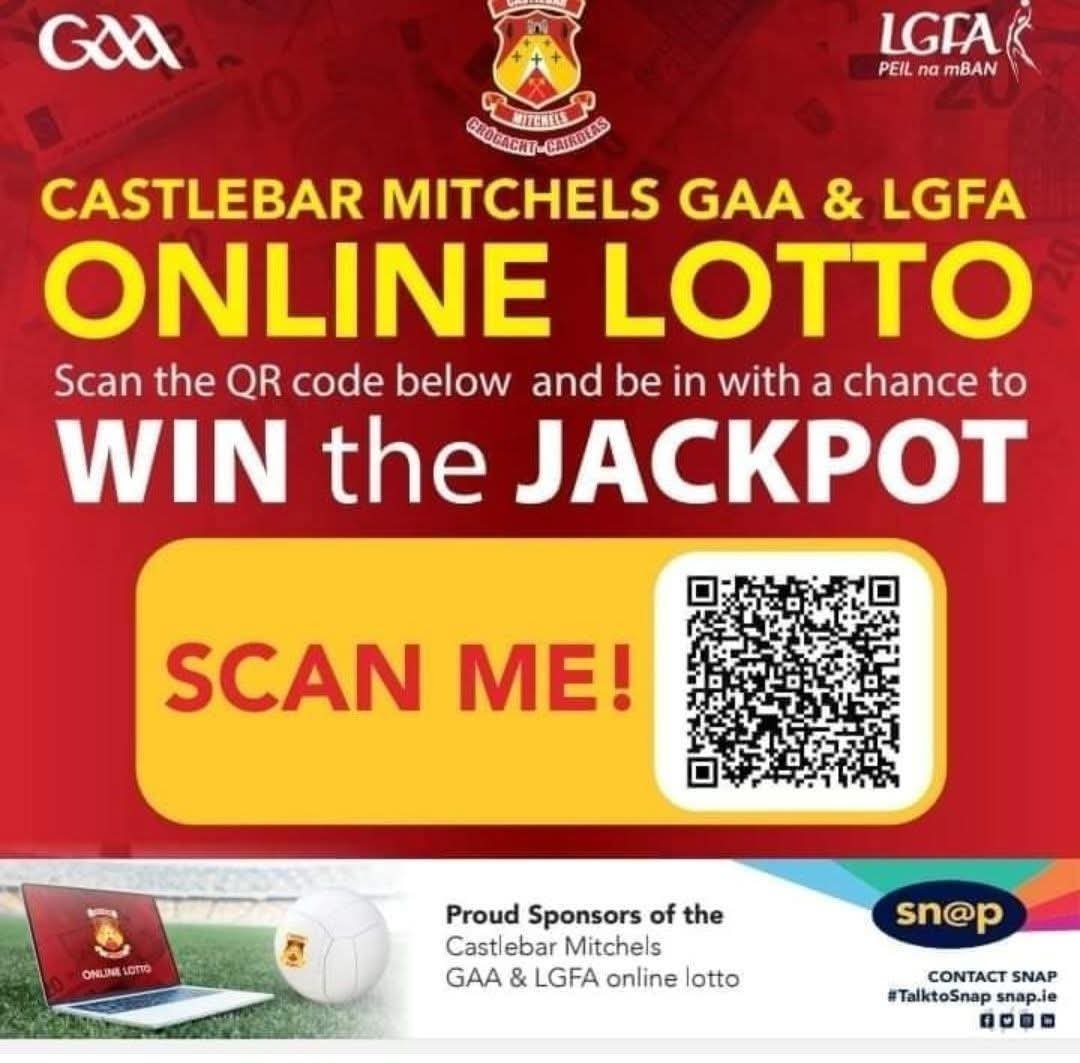 MitchelsGaa's tweet photo. Our club lotto jackpot is โฌ8,100! The draw takes place tonight. Play online before 8 pm tonight to be in with a chance of winning big!
Play Now
๐๐๐๐
https://t.co/LyhMJqUacS
#castlebarmitchels #shawcommercials #mayogaa
#snapprint https://t.co/Jd0GinaaMH