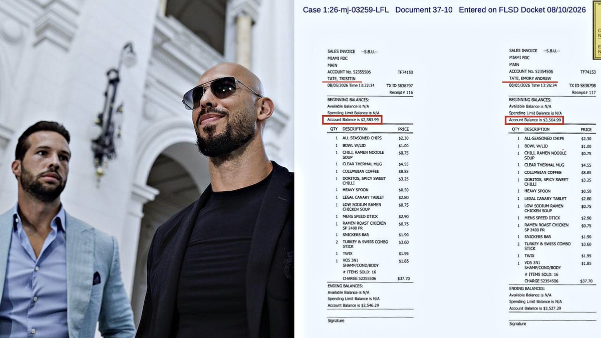 primetateHQ's tweet photo. 🚨🇺🇸LEAKED: Andrew &amp; Tristan Tate’s jail BANK BALANCES  have been exposed.🤯💰 https://t.co/URvbCRDhID