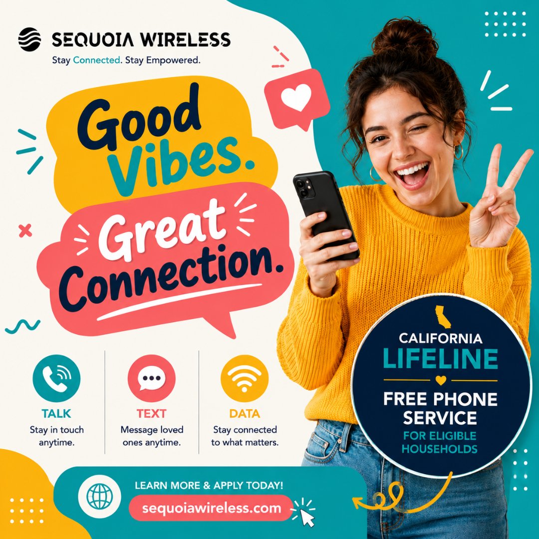 SequoiaWireless's tweet photo. Good vibes start with great connections! Stay close to family, friends, and what matters with dependable wireless service from Sequoia Wireless.
π https://t.co/0QvVkDtG5k
#SequoiaWireless #GoodVibes #StayConnected #CaliforniaLifeLine #WirelessService #ConnectedLife https://t.co/IqVlB32wAU