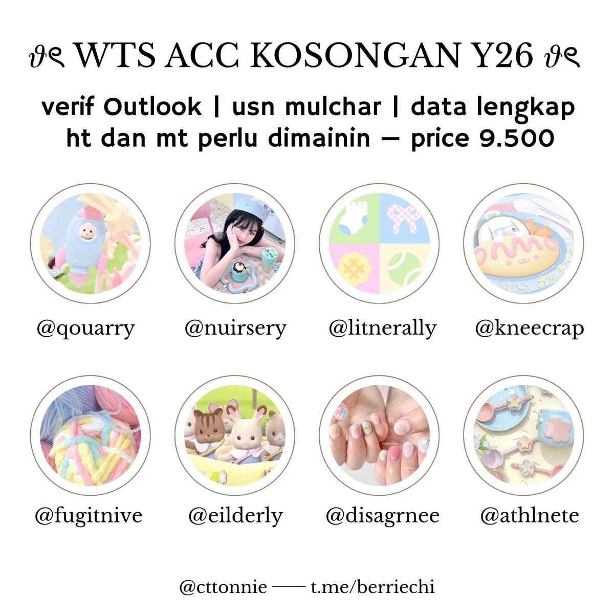 cttonnie's tweet photo. 👛 wts acc akun kosongan Y26 💭🐈‍⬛

𔘓   verif email only (Outlook &amp; Gmail)
⊹   dapat data lengkap
𔘓   ht &amp; mt perlu dimainin 
⊹  bisa ganti usn 
𔘓   siap dipakai 

ㅤ͏͏  ㅤ͏͏  price : 9.500 dan 11.000

[ stock 16 August 26] #zonauang https://t.co/Z7MruuDUAa