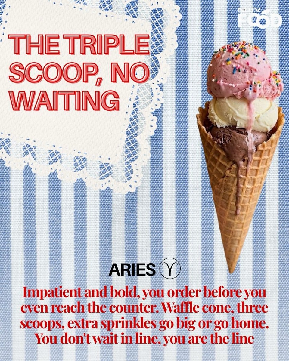 NDTVFood's tweet photo. The stars picked your ice cream order🍦✨
From extra toppings to the perfectly measured scoop

Your sun sign has a flavour to match.
Part 2 will be up soon!

Find your sign, claim your scoop, and tell us: did we get you right? 👀👇

#NDTVfood #Icecream #Frozendessert #funflavors
[Sun sign, Zodiac, Ice cream, Toppings]