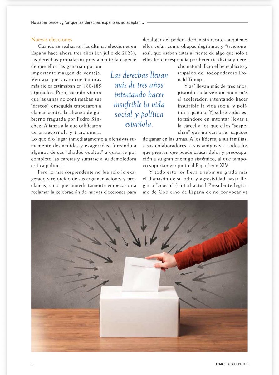 manolopezzi's tweet photo. José Félix Tezanos, Director de TEMAS, pone texto a lo que un gran sector de la ciudadanía española piensa: “Por eso, precisamente, muchos de los que estamos comprometidos con el proyecto que
está liderando Pedro Sánchez
últimamente escuchamos en la calle, entre nuestros vecinos, entre los compañeros/as de trabajo y en muchas personas de
buena fe mensajes bastante claros: “no os rindáis, no paréis, no deis marcha
atrás, no os dejéis llevar por el miedo y el pesimismo, somos muchos los que estamos con vosotros. ¡Otra vez no!, no más españoles de rodillas,
ni encarcelados, no más esperanzas truncadas,
no más mujeres maltratadas, no más jóvenes sin
futuro… ¡Hay que continuar hacia adelante!”. https://t.co/9ve0wypzJC