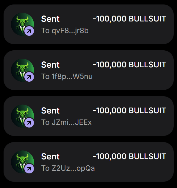 BullInaSuit's tweet photo. Every wallet gets 100,000 $BULLSUIT   
Just drop your $SOL address  

Follow @SigmaBullX &amp; RT PINNED🔄 

800 First  #Solana https://t.co/vB67UrQ0QL