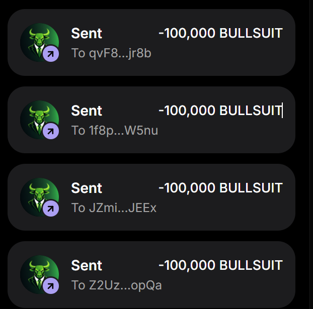 BullInaSuit's tweet photo. Every wallet gets 100,000 $BULLSUIT   
Just drop your $SOL address  

Follow @SigmaBullX &amp; RT PINNED🔄 

800 First  #Solana https://t.co/vB67UrQ0QL