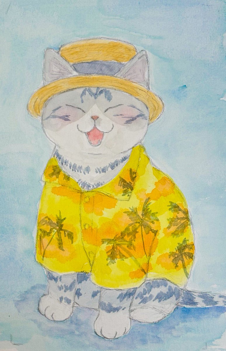 sacchan5963's tweet photo. アロハにゃんこ😸🏝️☀️

#猫 #水彩画 #イラスト https://t.co/ldQxVfuILn