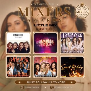 TheMixersAwards's tweet photo. ✨ BEST LITTLE MIX VIDEO ✨ 

• Woman Like Me
• Confetti 
• SOTME
• NMSS
• Black Magic
• Sweet Melody

🗳️ HOW TO VOTE:
• Comment down here your favorite💥
• Multiple comments allowed 💋 
• Votes only count if you follow us! https://t.co/a9DDrbZsEg