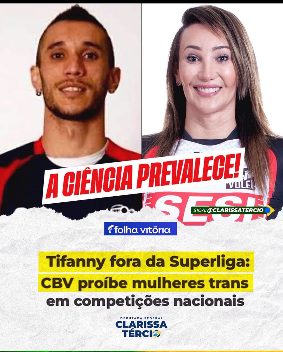 SueliRizzi3's tweet photo. A CIÊNCIA PREVALECEU SOBRE A IDEOLOGIA!

A CBV segue a política do COI e proíbe a participação de mulheres trans em competições femininas.

Defender a categoria feminina é garantir justiça, equilíbrio e respeito às mulheres no esporte. 🏐🇧🇷 https://t.co/ap9J9DmlxL