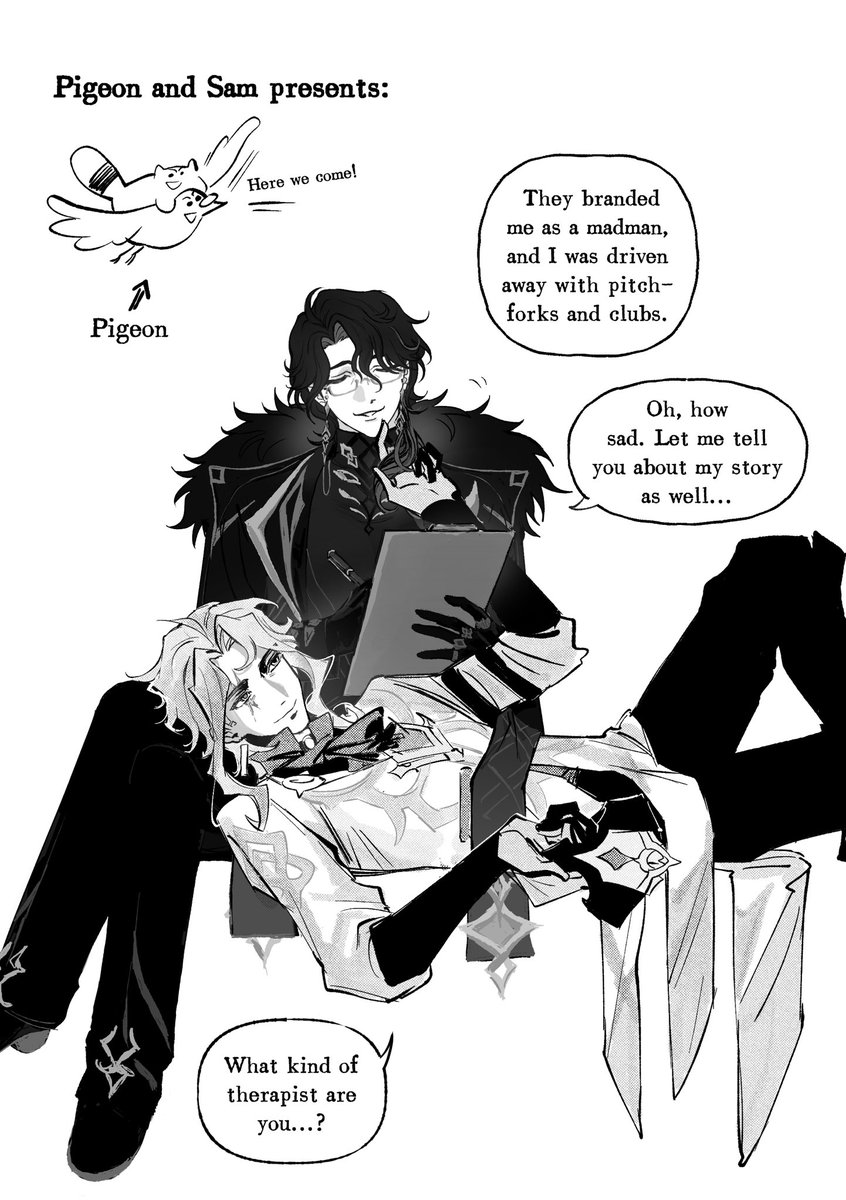 cs_ao3's tweet photo. Collaborated with dear Pigeon for this drawing, can you guess who drew who ~? 
#dottolone https://t.co/wHc3N6rDGN