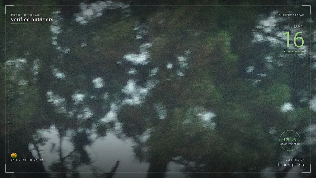 TheeZzyy's tweet photo. Day 16 · proof of grass 🌿

was moving when I took the photo with max zoom, so it's kinda blurry

$TOUCHGRASS #TouchGrass #ProofOfGrass
@XTouchGrass
Join me:
https://t.co/k49TucZKo1 https://t.co/a4l0Awyuf7