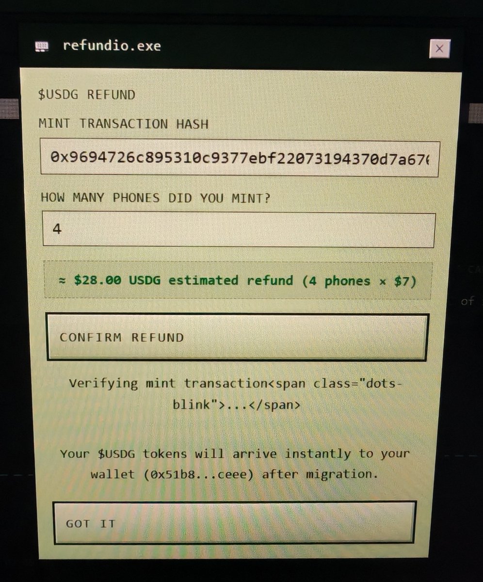 Souta_NFT's tweet photo. @RobinhoodPhones not receive USDG 
error? https://t.co/WxtRATJBUo