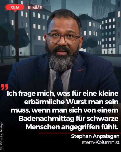 BJilge's tweet photo. Man fragt sich natürlich automatisch, wie groß das Geschrei von dieser Bratwurst gewesen wäre, wenn es einen Badetag nur für Weiße gegeben hätte. https://t.co/G7SVFbYjbg