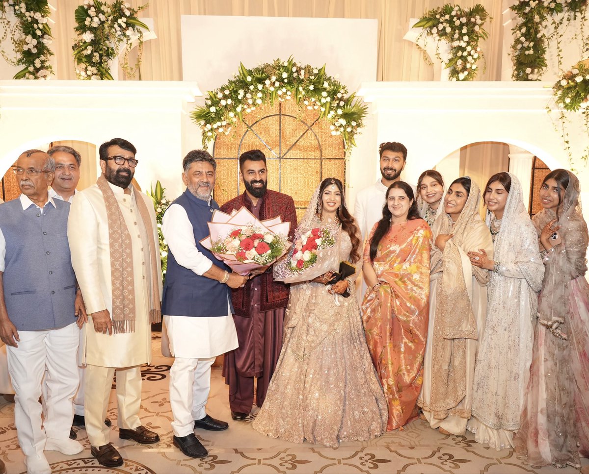 DKShivakumar's tweet photo. Along with my wife, joined the wedding celebrations of Youth Congress leader @nalapad, son of BDA Chairman and MLA Shri N.A. Haris in Coorg today.

Heartfelt congratulations and best wishes to the newlyweds. May this new chapter of their lives be filled with love, happiness and togetherness.