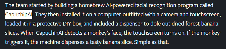 QuantaDev123's tweet photo. This team put up an AI called CapuchinAI into a forest and monkeys started using it to gamble bananas on it .

I swear this is such a giga narra and could actually send if we onboard the creators

We finally have a github too for the creator so we can finally run it properly.

Sending their team fees
https://t.co/K8vV4tjx86

https://t.co/rGQFQplPGn
https://t.co/KFQ8oL0DnA