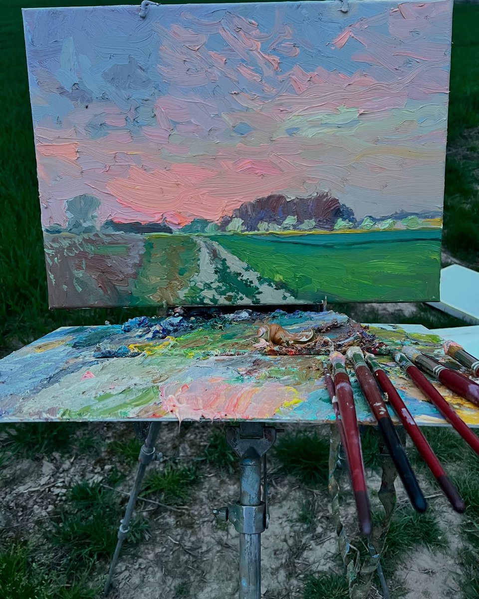 adrianJCL's tweet photo. Cherry blossoms bloom. Spring fields erase the dirt road’s tracks. On the horizon, a crimson evening before Good Friday. A moment of silence and light. A prayer in color. https://t.co/x9kO4AtfZt