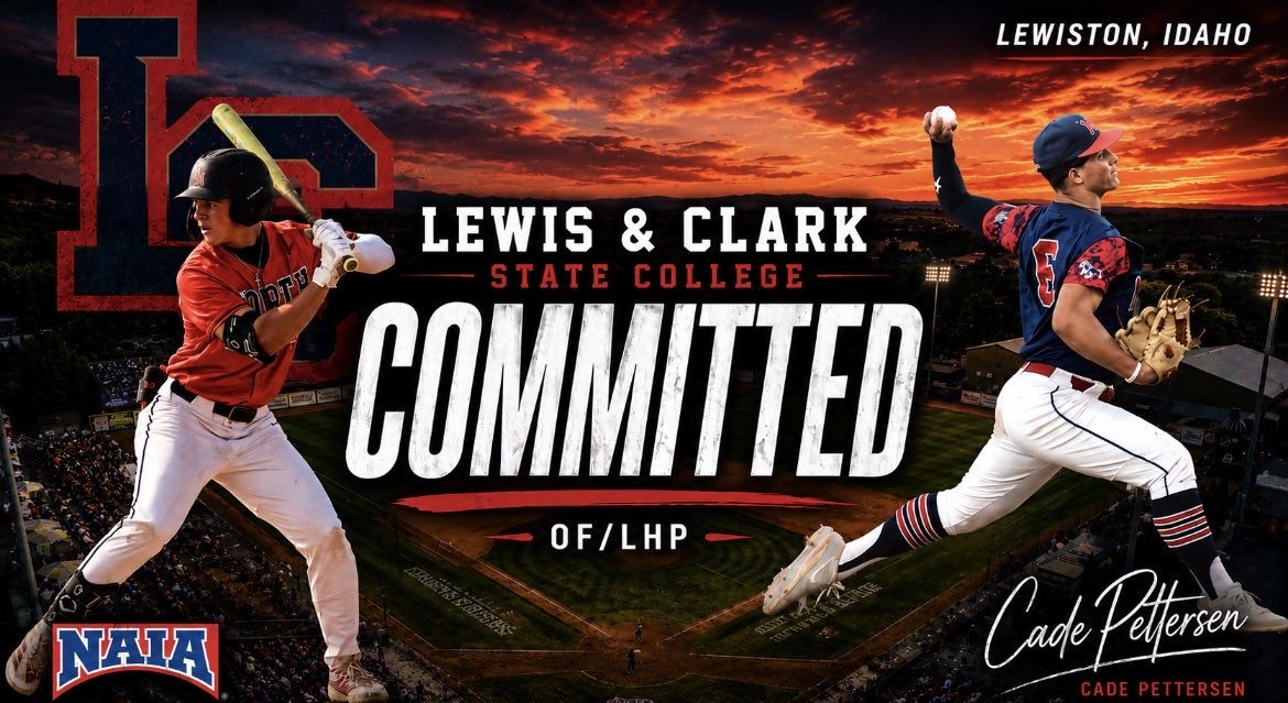 CadePettersen's tweet photo. Honored to announce my commitment to Lewis-Clark State @LCSCBaseball. Honored to play for a great historic program. GO WARRIORS❤️💙 https://t.co/MbBfW9XZ1T