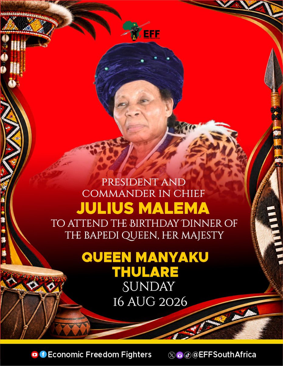 EFFSouthAfrica's tweet photo. A revolutionary happy birthday to the Bapedi Queen, Her Majesty, Manyaku Thulare. 

We continue to honour and celebrate her for the great work she continues to do for the BaPedi community. https://t.co/qOHCqU3VNV
