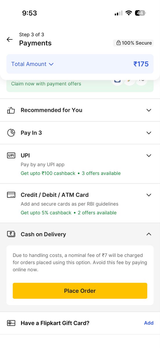 itsdarshanhy's tweet photo. Flipkart, ₹159 + ₹19 fee, then a ₹100 discount… but after applying it, the price dropped by only ₹7. Where did the ₹100 discount go? @Flipkart https://t.co/VFJHDzfKXN