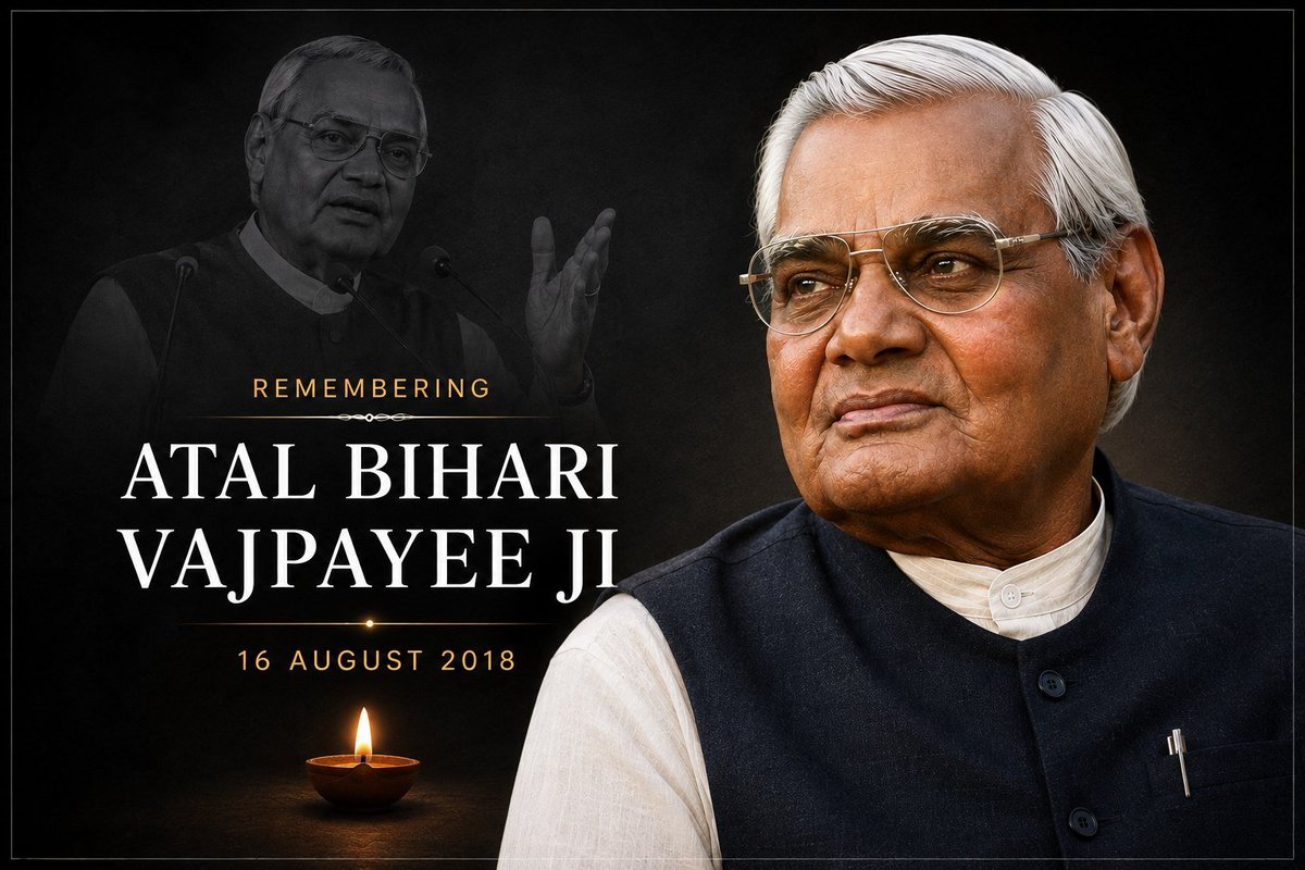Joydeep4Bharat's tweet photo. Remembering Atal Bihari Vajpayee Ji

On his Punyatithi, Bharat remembers a statesman, a visionary leader whose words, leadership and unwavering love for the nation left an indelible mark on India.

A leader who inspired generations.
A legacy that continues to endure.... https://t.co/FhHunr5tKP