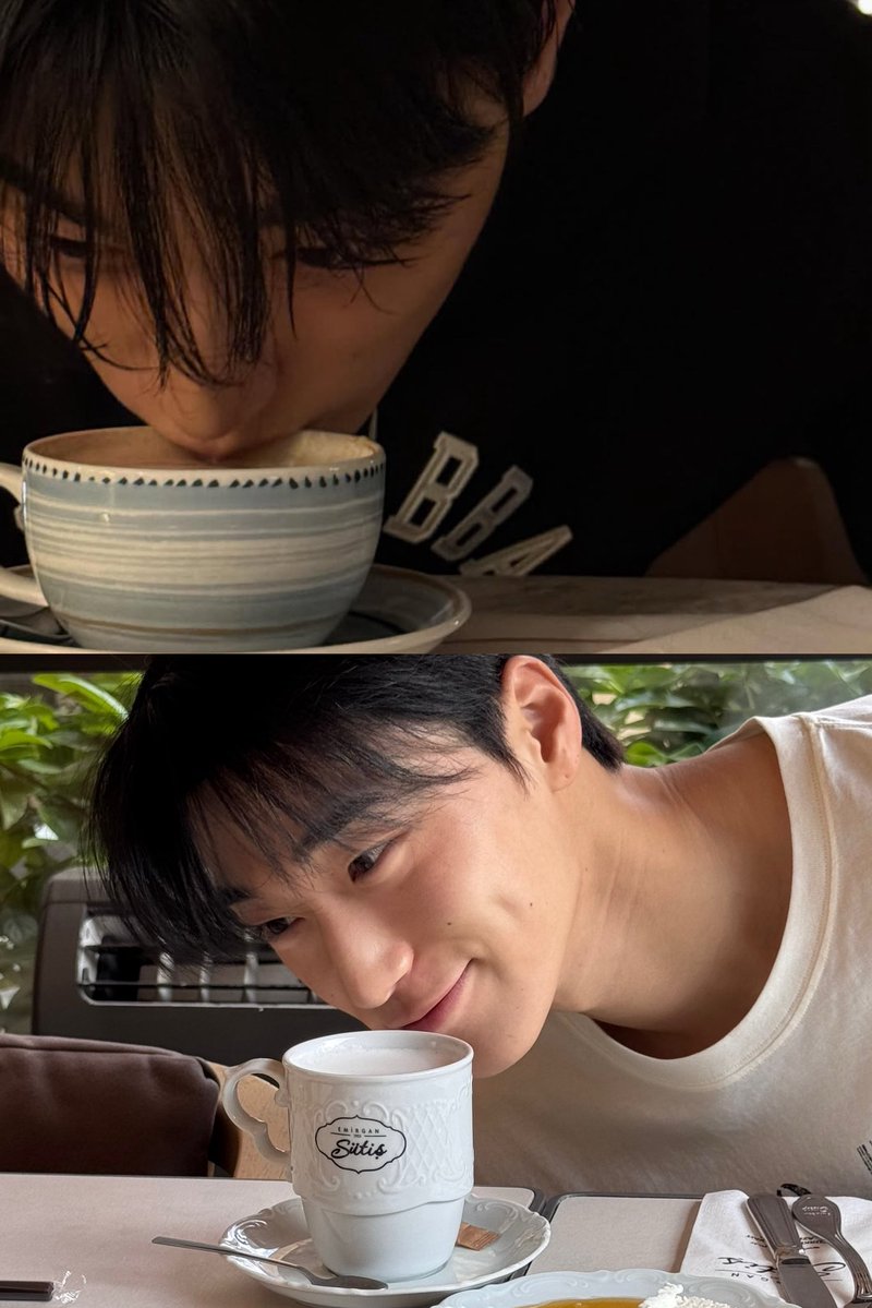 I LOVE when he intentionally sips his drinks to pose for his pics