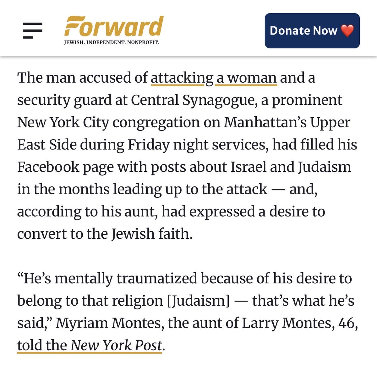 MaxBlumenthal's tweet photo. Israel’s consul general Ofir Akunis blamed the crazed outburst of a mentally disturbed man in Central Synagogue on Mamdani’s supposed “incitement” against Jews 

Turns out the culprit yearned to be Jewish and was a Zionist fanatic just like Akunis 

Was it a philosemitic attack? https://t.co/H4wZkNCMn7
