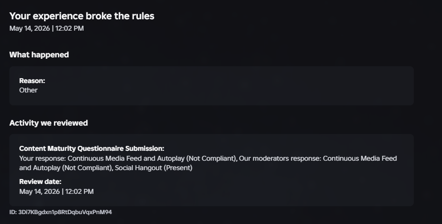 WhoseTwistedRBX's tweet photo. The reason I'm in the "Critical" status:

I received a warning on July 22 for a fictional missing-person image I created myself, plus two warnings on GreenValley for allegedly failing age rating due to "Social Hangout" content (as a roleplay game). https://t.co/B73dwLOS68
