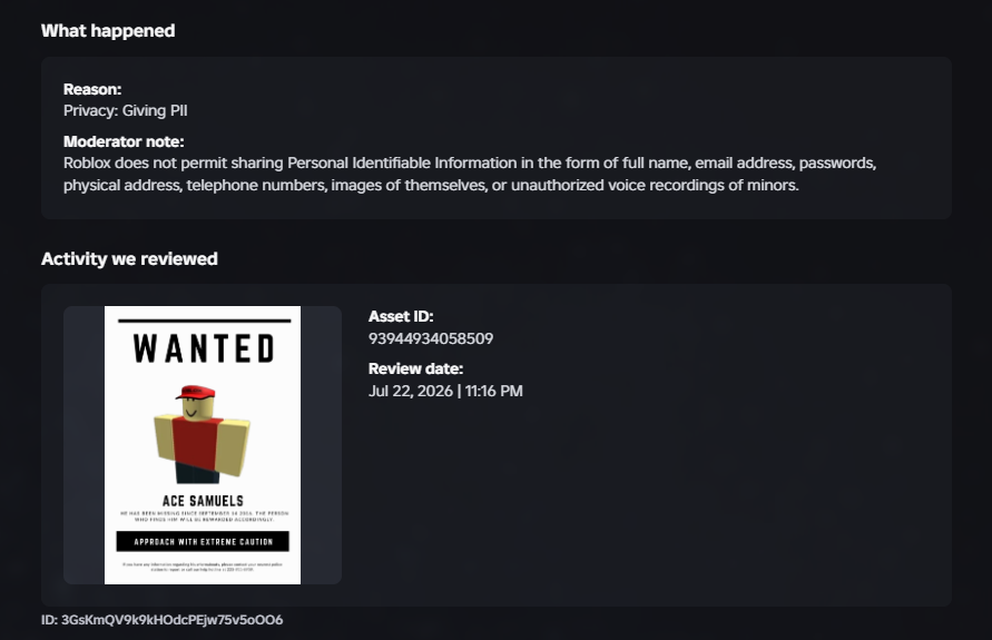 WhoseTwistedRBX's tweet photo. The reason I'm in the "Critical" status:

I received a warning on July 22 for a fictional missing-person image I created myself, plus two warnings on GreenValley for allegedly failing age rating due to "Social Hangout" content (as a roleplay game). https://t.co/B73dwLOS68
