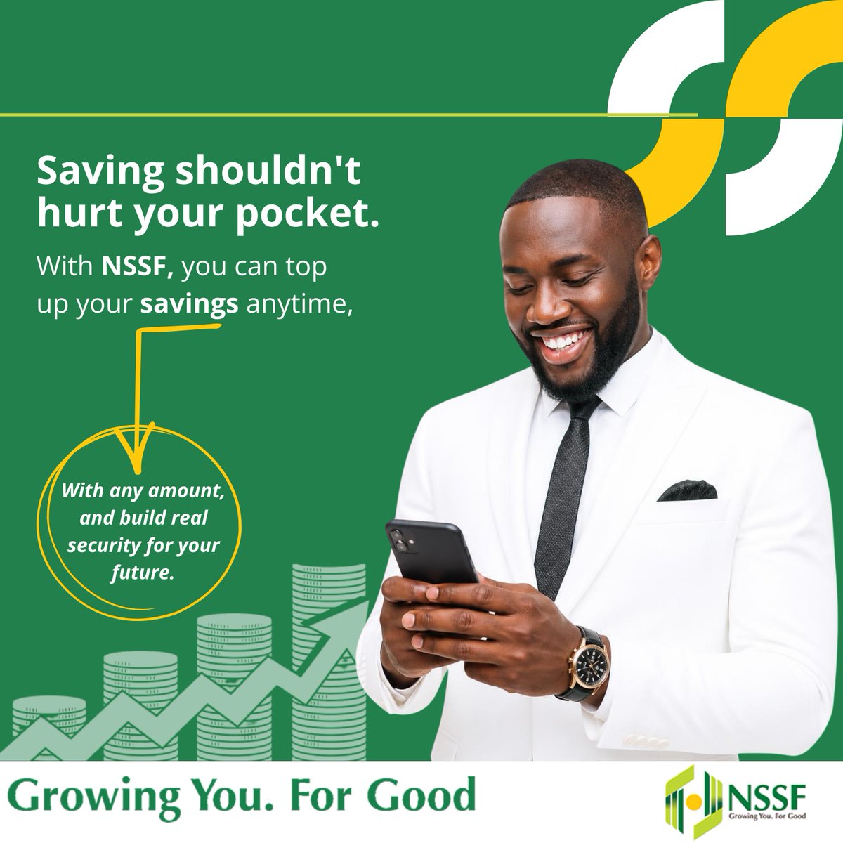 NSSF_ke's tweet photo. NSSF isn't just about keeping your money but about building a saving culture that protects you when the paycheck stops coming. Your contributions grow by up to 17%, cushioning you from retirement shocks. 
#LeavingNoOneBehind https://t.co/jnISumSN87